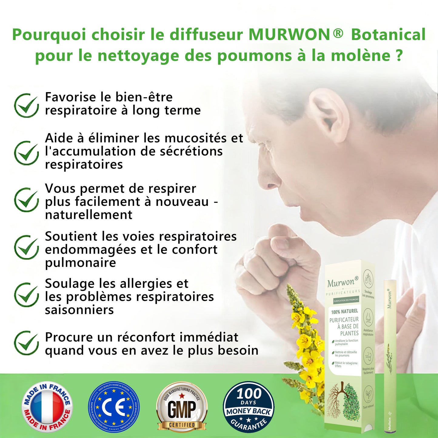 Diffuseur 𝑴𝒖𝑟𝑤𝗈𝗇® à base de plantes Mullein pour le nettoyage des poumons (🫁 Toux, pharyngite, essoufflement, expectorations, nez bouché, bronchite, symptômes allergiques, inconfort pulmonaire)💖