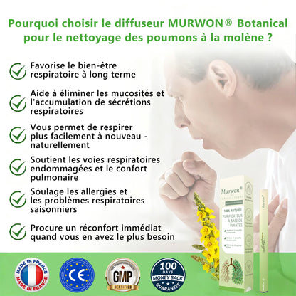 Diffuseur 𝑴𝒖𝑟𝑤𝗈𝗇® à base de plantes Mullein pour le nettoyage des poumons (🫁 Toux, pharyngite, essoufflement, expectorations, nez bouché, bronchite, symptômes allergiques, inconfort pulmonaire)💖
